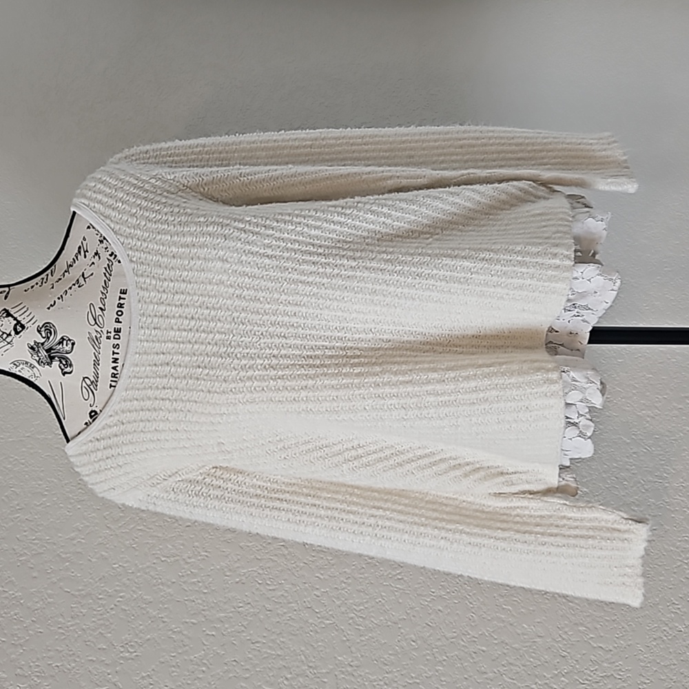 Belle France Boho Ivory Cream Peplum Lace Detailed Back Sweater Size Large
